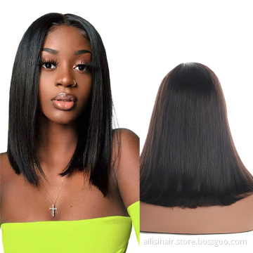 Wholesale Prices Custom Logo 100 Virgin Human Hair Frontal Wigs Silky Straight Wave Bob Wig